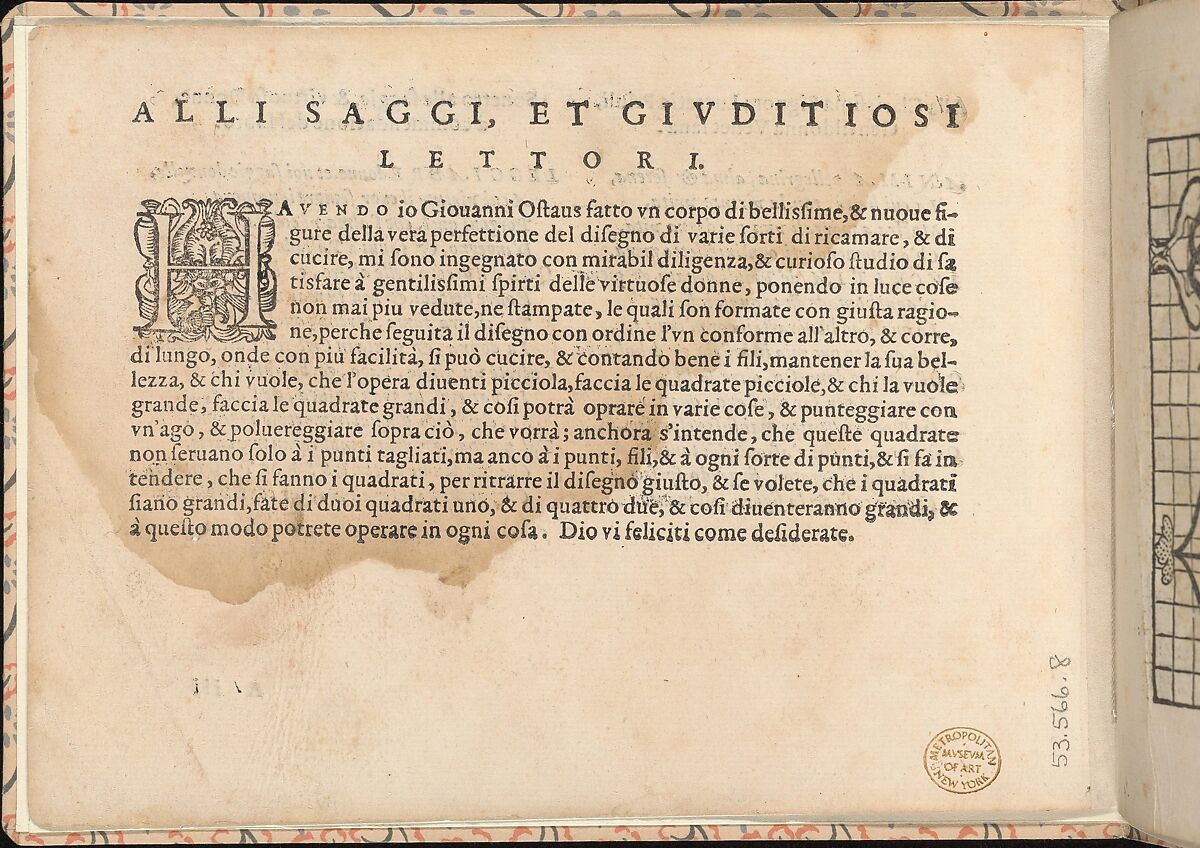 La vera perfettione del disegno di varie sorti di recami, page 2 (verso), Giovanni Ostaus (Italian, active Venice ca. 1554–91)  , Venice, Woodcut 