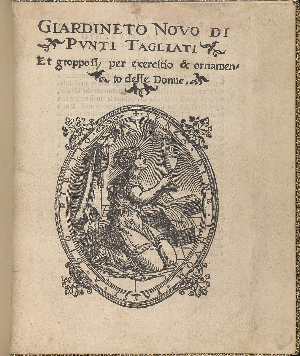 Giardineto novo di punti tagliati et gropposi per exercitio & ornamento delle donne (Venice 1554), title page (recto), Matteo Pagano (Italian, 1515–1588), Woodcut 