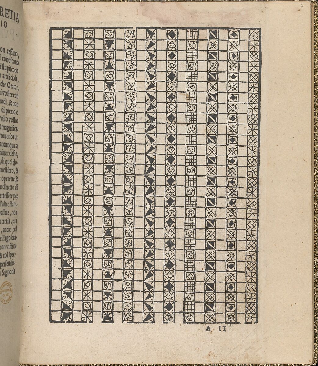 Giardineto novo di punti tagliati et gropposi per exercitio & ornamento delle donne (Venice 1554), page 2 (recto), Matteo Pagano (Italian, 1515–1588), Woodcut 