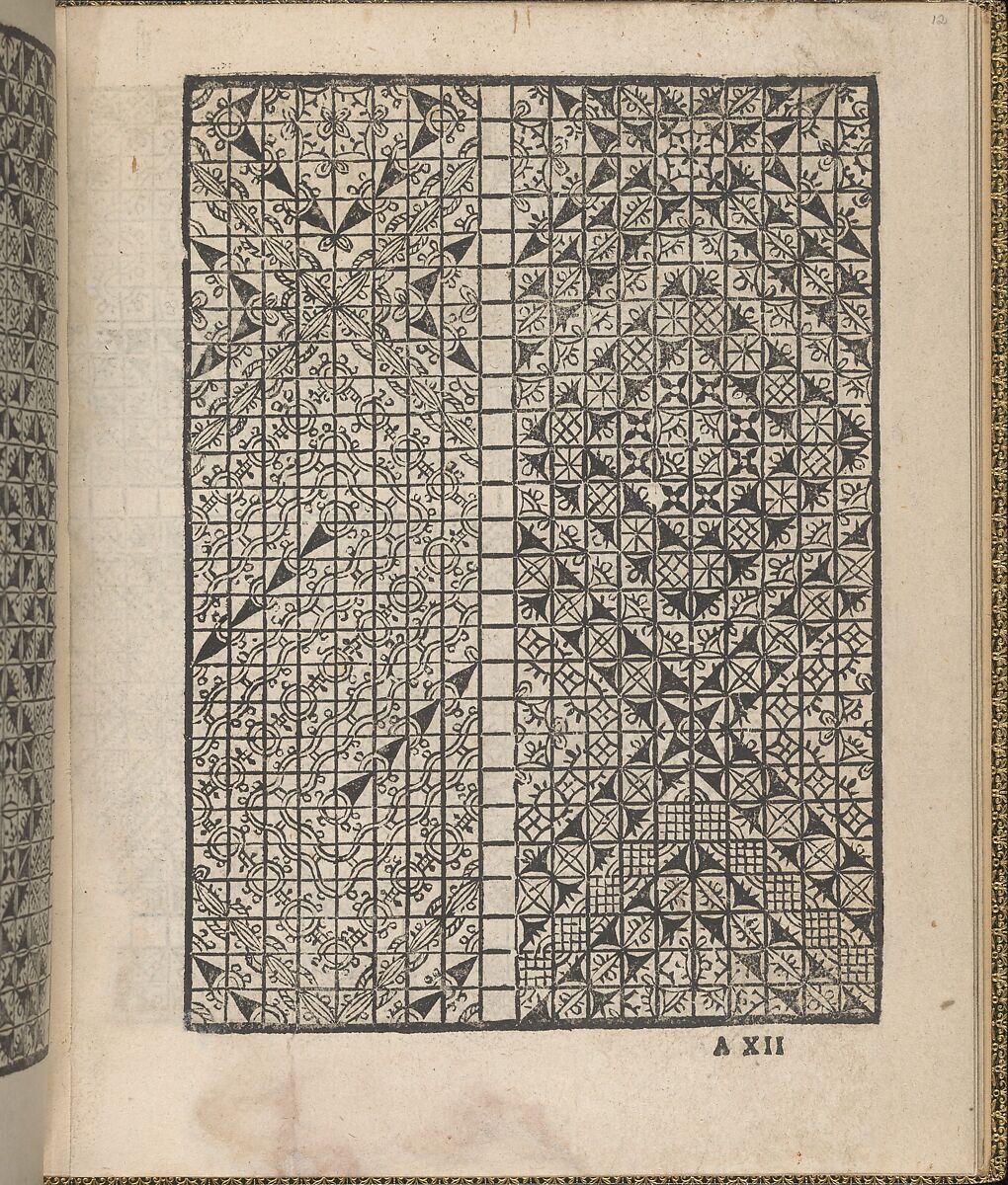 Giardineto novo di punti tagliati et gropposi per exercitio & ornamento delle donne (Venice 1554), page 12 (recto), Matteo Pagano (Italian, 1515–1588), Woodcut