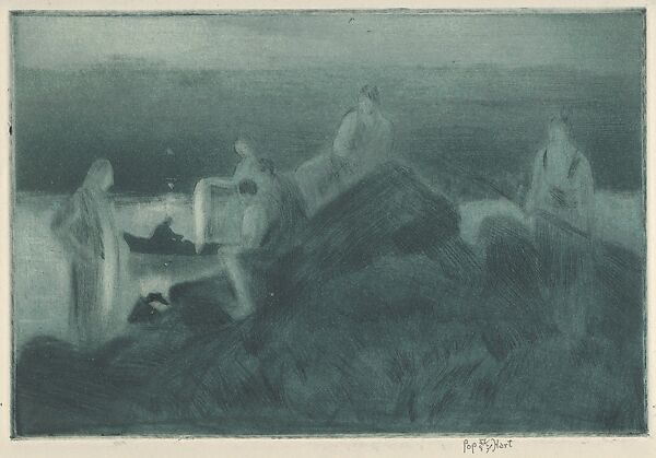 Campfire, George Overbury "Pop" Hart (American, Cairo, Illinois 1868–1933 New York), Drypoint and sandpaper ground, printed in green ink 