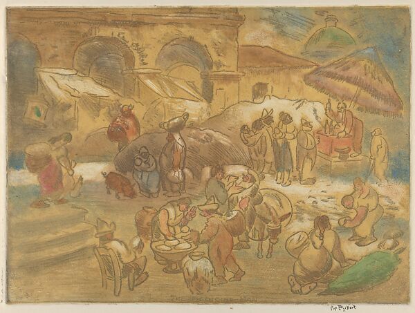 Market Place, Mexico, George Overbury "Pop" Hart (American, Cairo, Illinois 1868–1933 New York), Aquatint and softground in color 