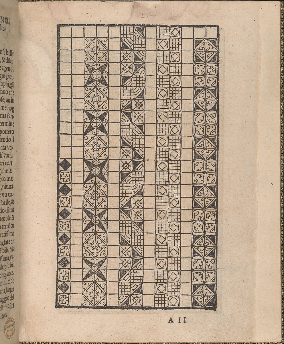Ornamento delle belle & virtuose donne, page 2 (recto), Matteo Pagano (Italian, 1515–1588)  , Venice, Woodcut 