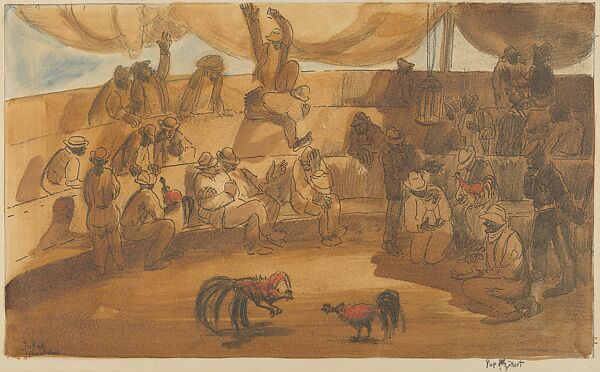 Cockfight, Santo Domingo, George Overbury "Pop" Hart (American, Cairo, Illinois 1868–1933 New York), Hand-colored lithograph 