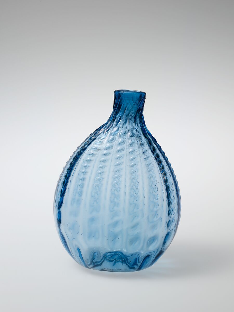 Pocket bottle, Blown, pattern-molded glass, American 