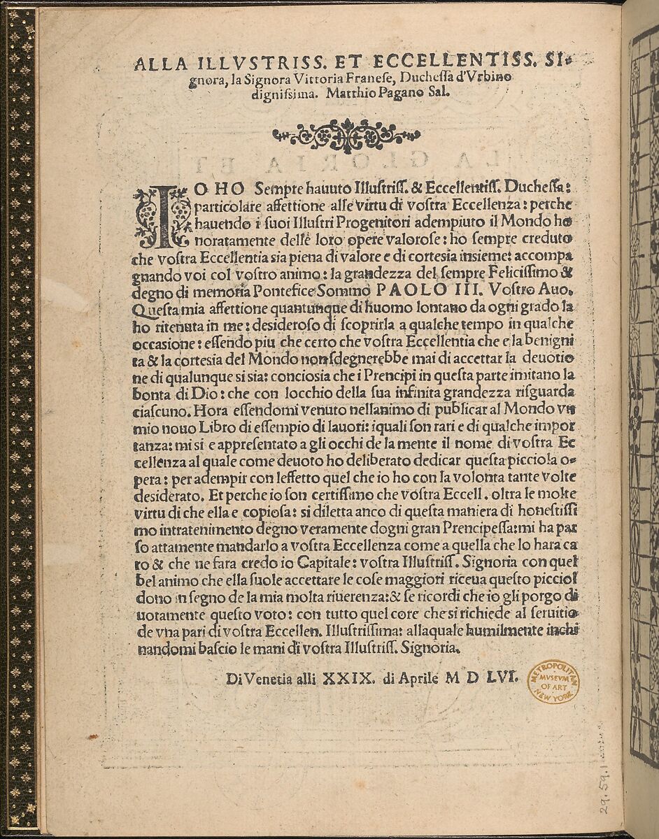 La Gloria et l'Honore di Ponti Tagliati, E Ponti in Aere, title page (verso), Matteo Pagano (Italian, 1515–1588)  , Venice, Woodcut 
