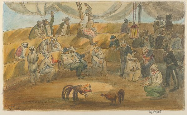 Cockfight, Santo Domingo, George Overbury "Pop" Hart (American, Cairo, Illinois 1868–1933 New York), Hand-colored lithograph 