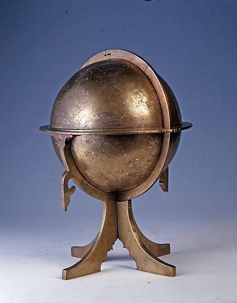 Celestial Globe, ʿAlam al-Din Qaysar (Egyptian, 1178/79–1251), Copper alloy inlaid with silver and copper 