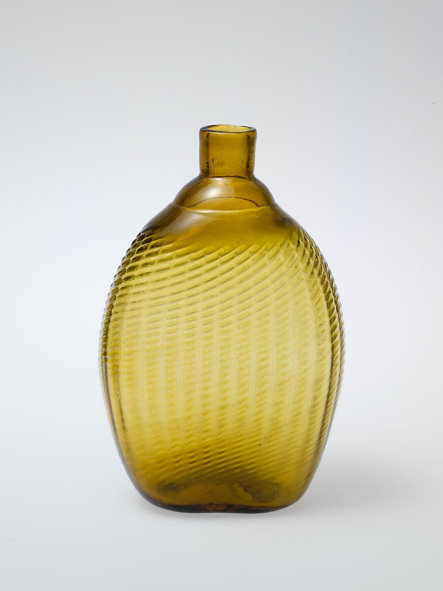 Pocket bottle, Blown, pattern-molded glass, American 