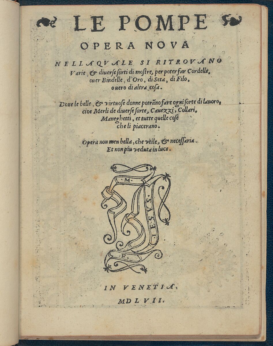 Le Pompe: Opera Nova, title page (recto), Giovanni Battista &amp; Marchio Sessa  , Venice, Woodcut 
