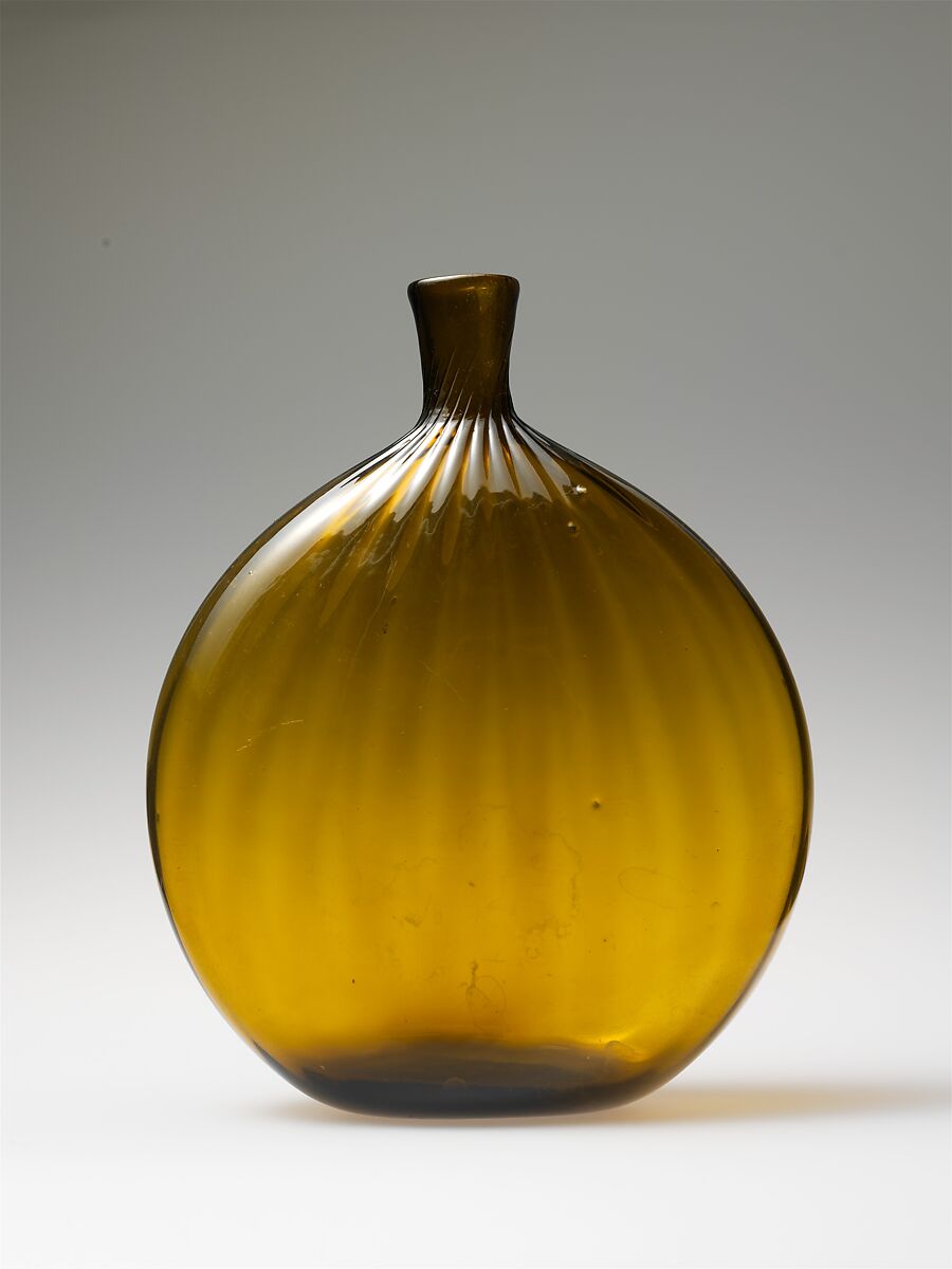 Pocket bottle, Blown, pattern-molded glass, American 