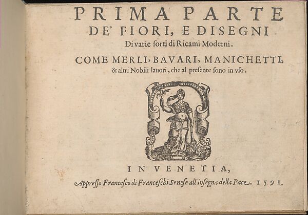 Prima Parte de' Fiori, e Disegni di varie sorti di Ricami Moderni, title page (recto)