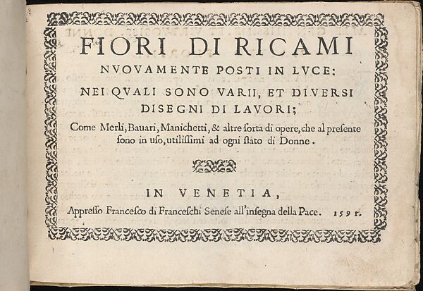 Fiori di Ricami Nuovamente Posti in Luce, title page (recto)