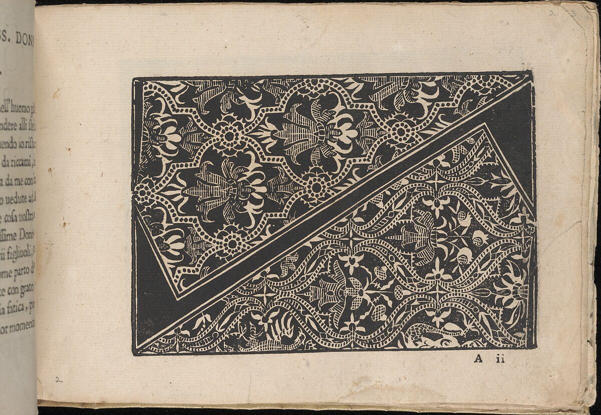 Fiori di Ricami Nuovamente Posti in Luce, page 2 (recto), Matteo Florimi (Italian, active Siena, ca. 1581–died 1613), Woodcut 