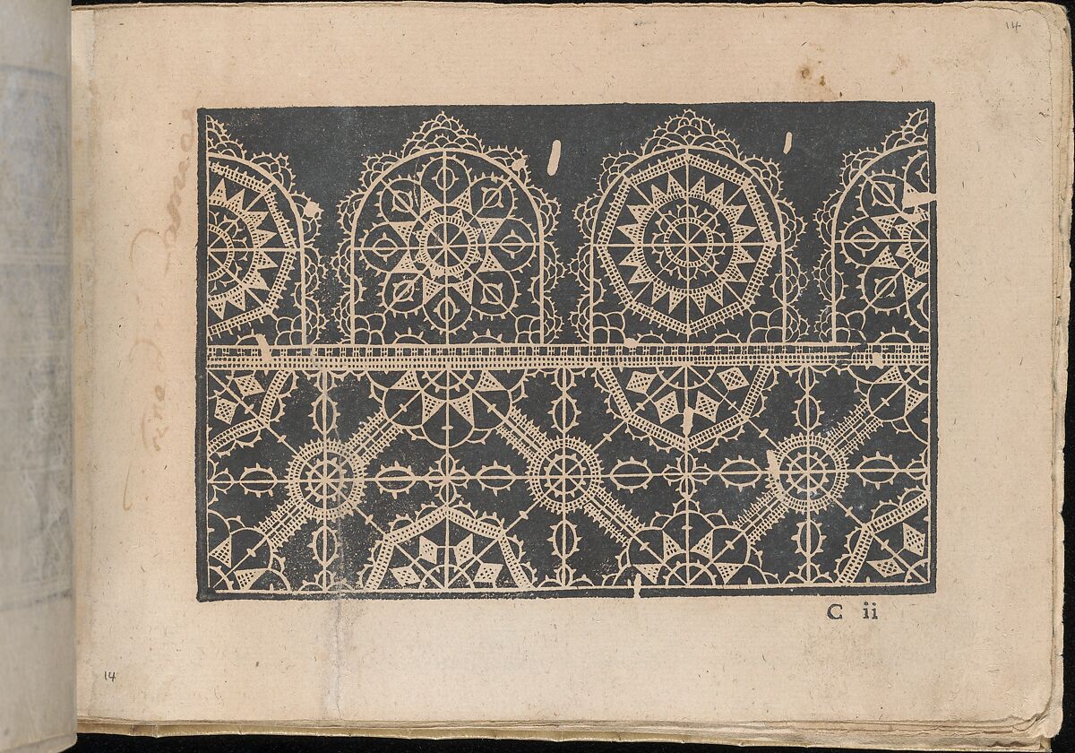 Fiori di Ricami Nuovamente Posti in Luce, page 14 (recto), Matteo Florimi (Italian, active Siena, ca. 1581–died 1613), Woodcut 