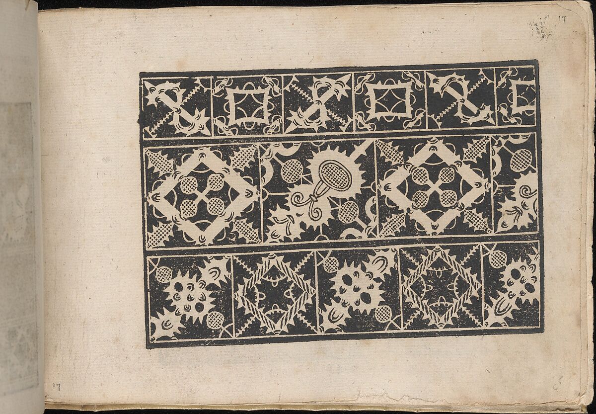 Fiori di Ricami Nuovamente Posti in Luce, page 17 (recto), Matteo Florimi (Italian, active Siena, ca. 1581–died 1613), Woodcut 