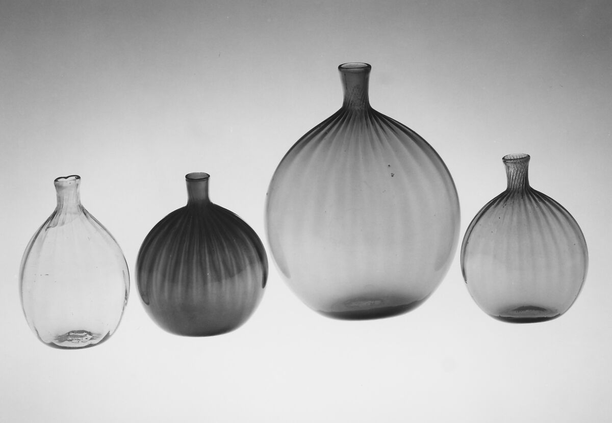 Pocket bottle, Blown, pattern-molded glass, American