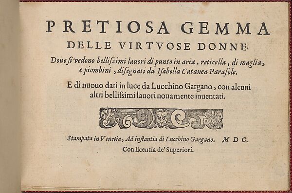 Pretiosa Gemma delle virtuose donne, title page (recto)