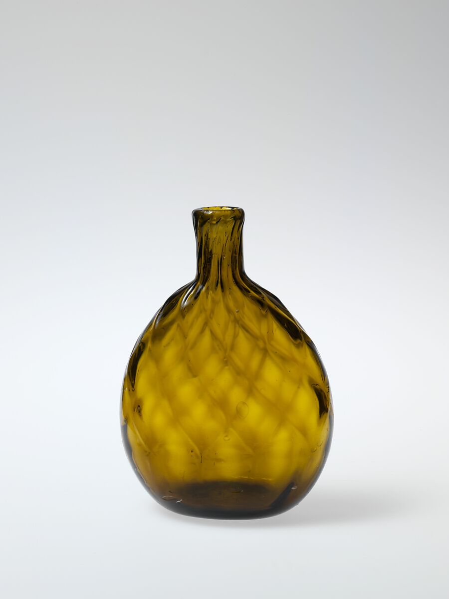 Pocket bottle, Blown, pattern-molded glass, American 