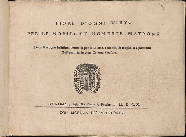 Fiore D'Ogni Virtu Per le Nobili Et Honeste Matrone, title page (recto)