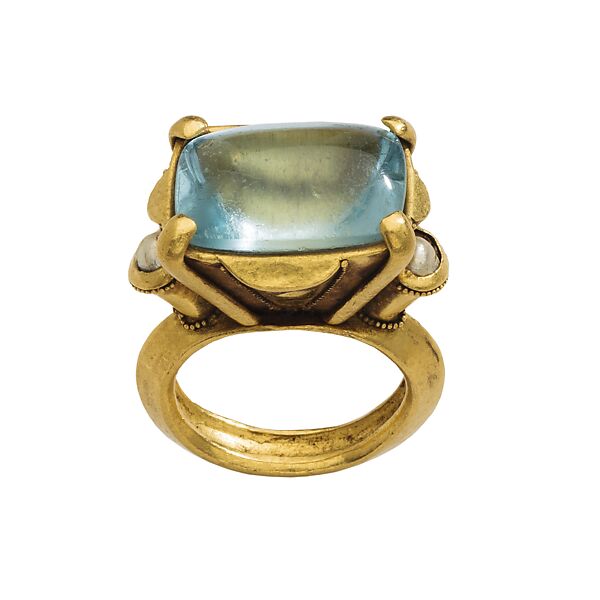 Gemstone Ring, Gold, aquamarine, pearl, Byzantine 