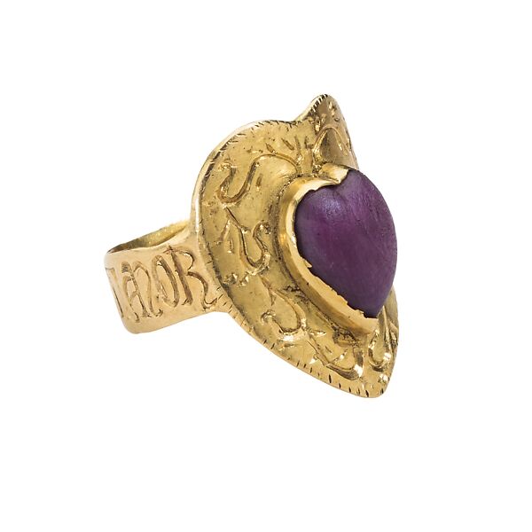Gothic Love Ring “Corte Porta Amor”, Gold and ruby, Italian 