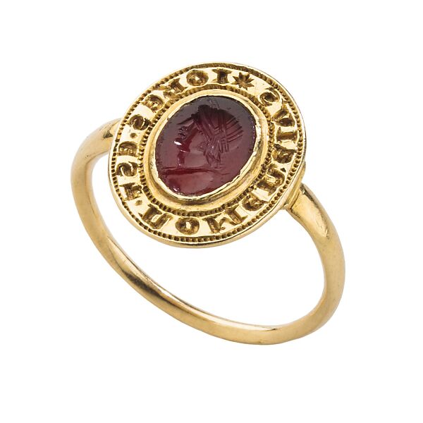 Gothic Signet Ring with My Name Is John, Gold and carnelian, French or Italian (?) 