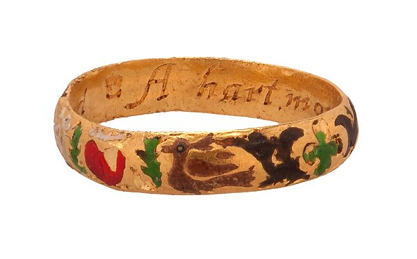 Posy Ring “A Hart More King You Cannot Find”, Gold with enamel, British 