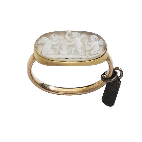 Three Winged Putti Forging Arrow Heads, Gold and onyx, Roman (cameo); modern (setting)