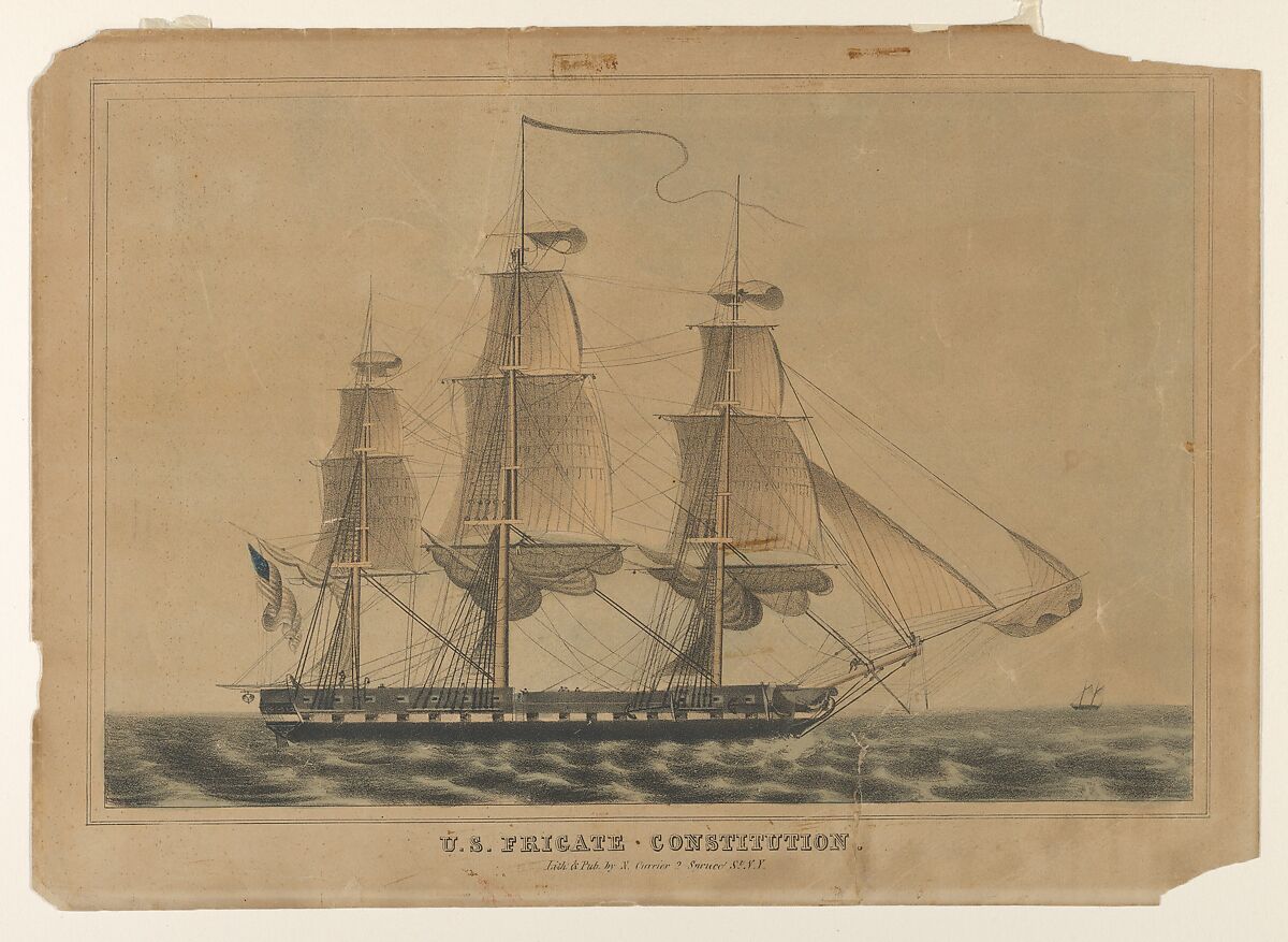 U.S. Frigate Constitution, Lithographed and Published by Nathaniel Currier (American, Roxbury, Massachusetts 1813–1888 New York), Hand-colored lithograph 