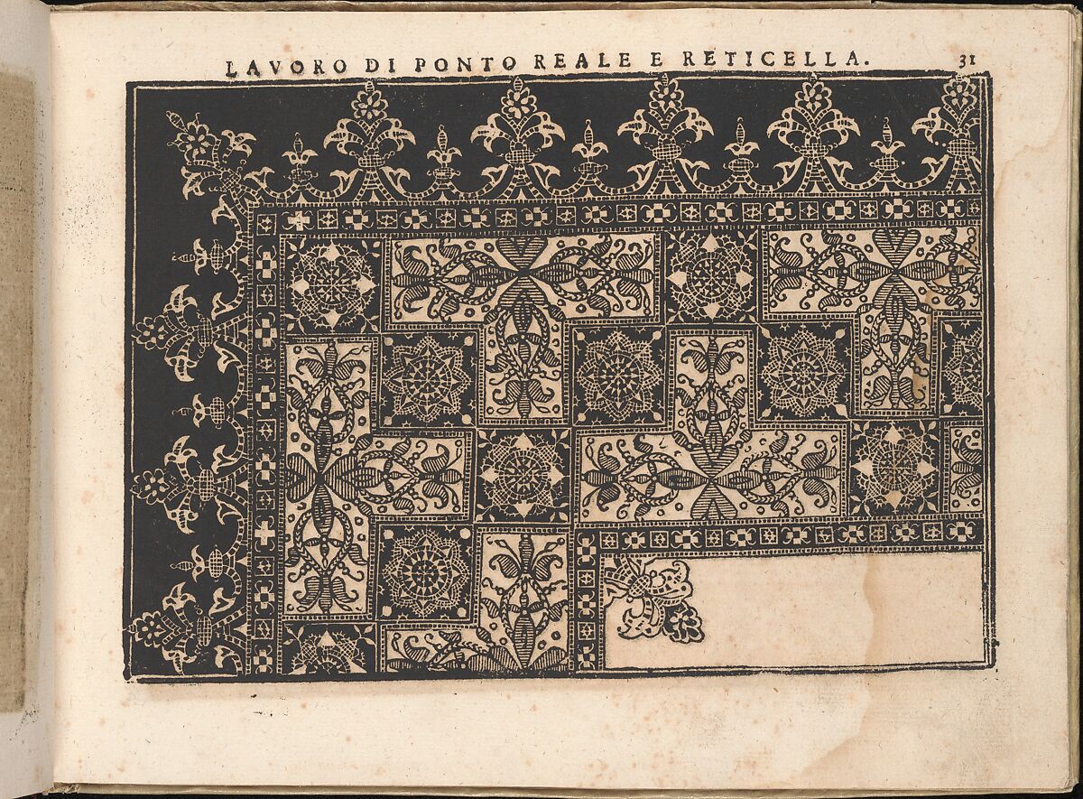 Fiore D'Ogni Virtu Per le Nobili Et Honeste Matrone, page 31 (recto), Isabella Catanea Parasole (Italian, ca. 1565/70–ca. 1625), Woodcut 