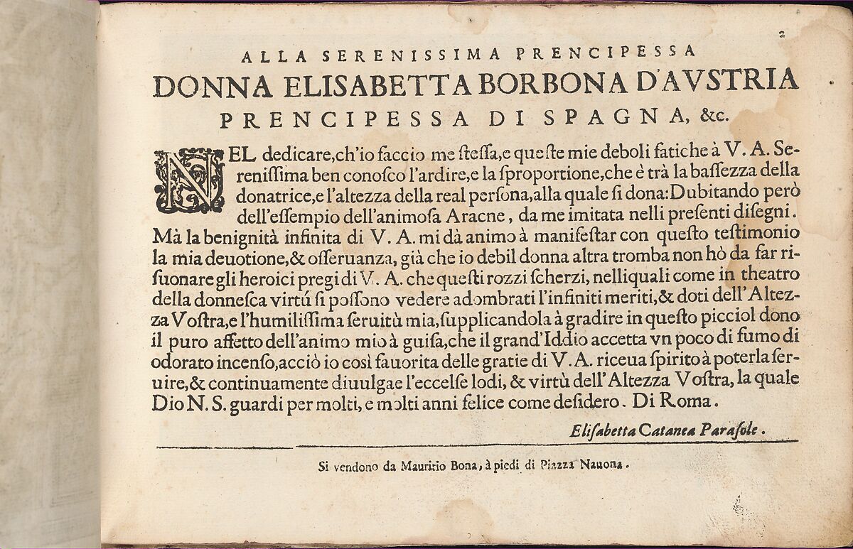 Teatro delle Nobili et Virtuose Donne..., page 2 (recto), Isabella Catanea Parasole (Italian, ca. 1565/70–ca. 1625), Woodcut, engraving 