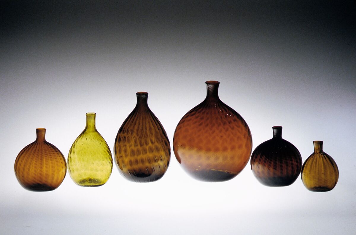 Pocket bottle, Blown, pattern-molded glass, American