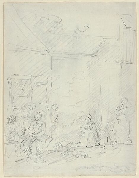Sketch of a Family of Farm Workers, Jean Honoré Fragonard (French, Grasse 1732–1806 Paris), Black chalk 