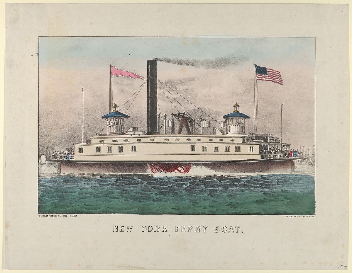 New York Ferry Boat, Lithographed and published by Currier &amp; Ives (American, active New York, 1857–1907), Hand-colored lithograph 