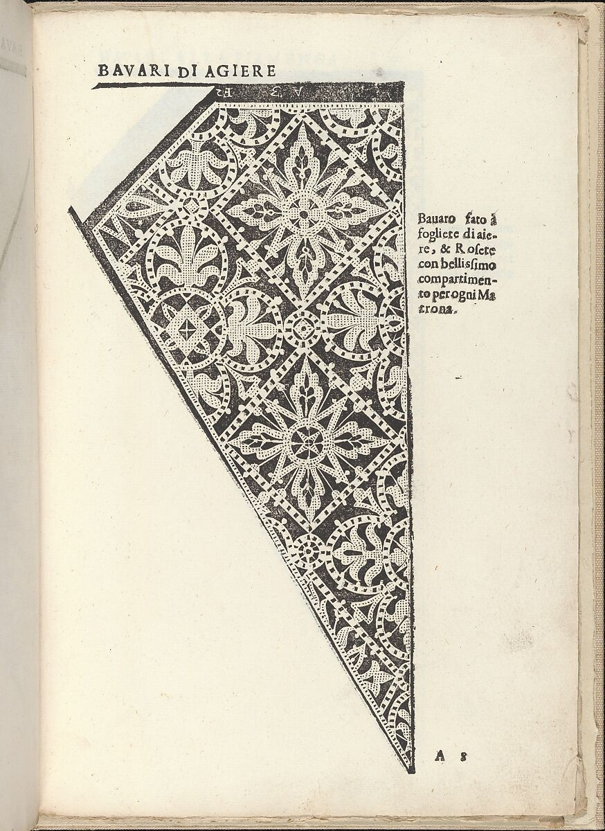 Ornamento nobile...Fatta da Lucretia Romana (Libro V of the Corona), page 8 (recto), Cesare Vecellio (Italian, Pieve di Cadore 1521–1601 Venice), Woodcut 