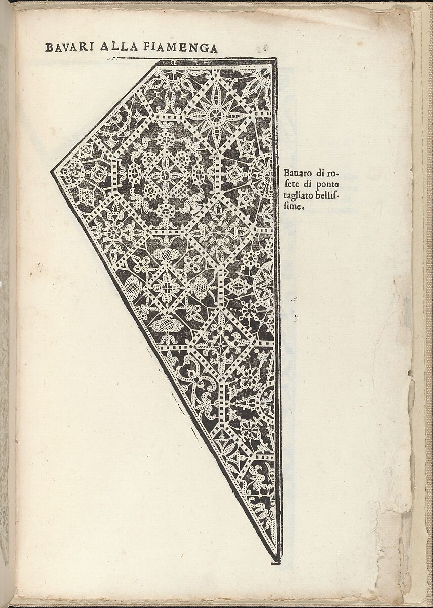 Ornamento nobile...Fatta da Lucretia Romana (Libro V of the Corona), page 12 (recto), Cesare Vecellio (Italian, Pieve di Cadore 1521–1601 Venice), Woodcut 