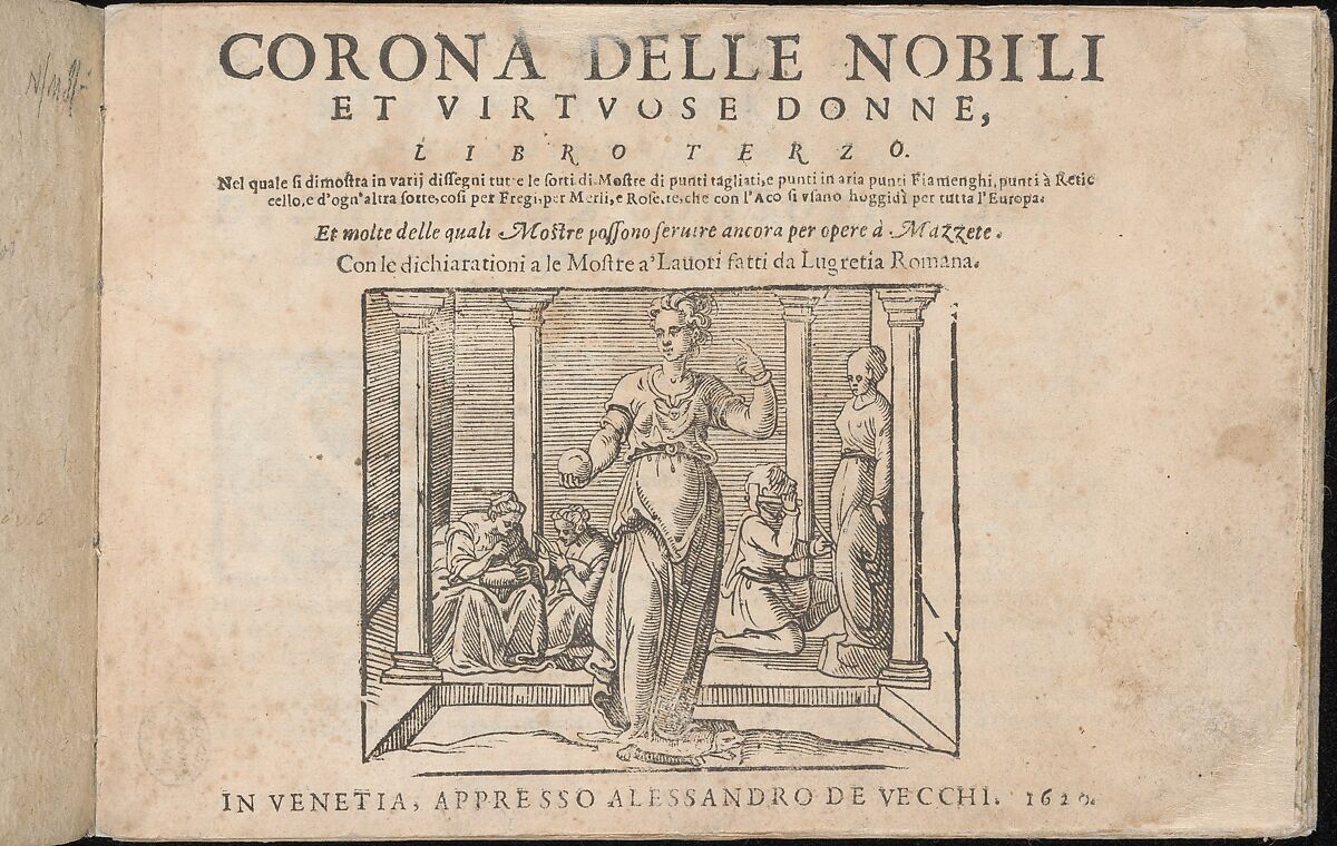 Corona delle Nobile et Virtuose Donne, Libro Terzo, title page (recto), Cesare Vecellio (Italian, Pieve di Cadore 1521–1601 Venice)  , Venice, Woodcut 