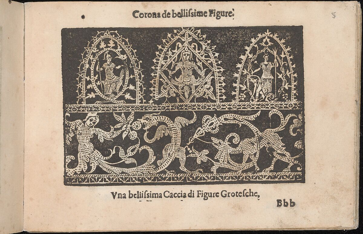 Corona delle Nobile et Virtuose Donne, Libro Terzo, page 5 (recto), Cesare Vecellio (Italian, Pieve di Cadore 1521–1601 Venice)  , Venice, Woodcut 