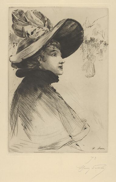 Head of a Parisian Woman, Henry Somm (French, Rouen 1844–1907 Paris), Drypoint 