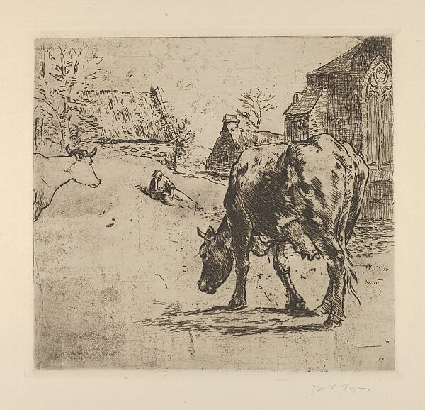 The Cow (La Vache), Victor Alfred Paul Vignon (French, Villers-Cotterêts 1847–1909 Meulan), Etching, printed in brown 