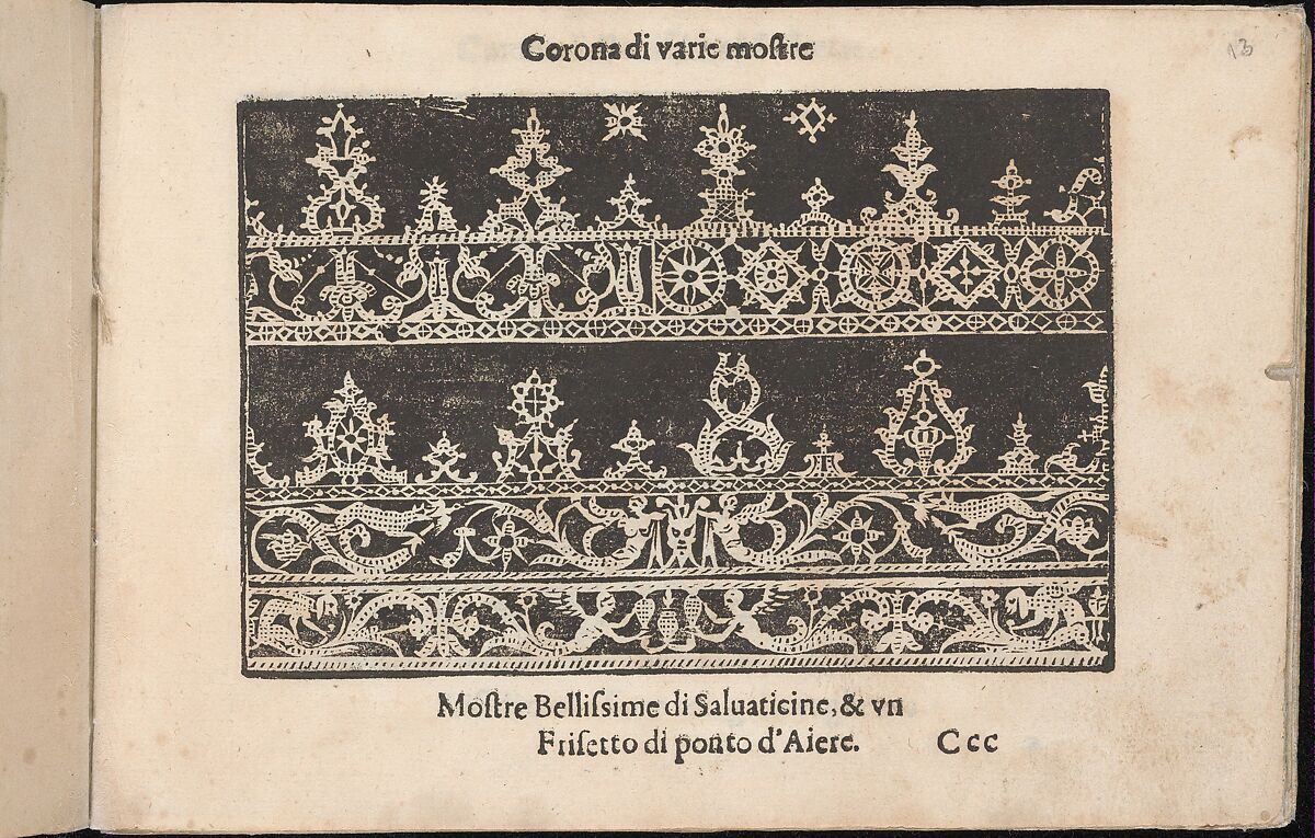 Corona delle Nobile et Virtuose Donne, Libro Terzo, page 13 (recto), Cesare Vecellio (Italian, Pieve di Cadore 1521–1601 Venice)  , Venice, Woodcut 