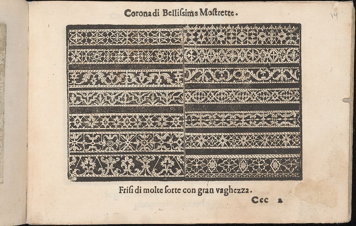 Corona delle Nobile et Virtuose Donne, Libro Terzo, page 14 (recto), Cesare Vecellio (Italian, Pieve di Cadore 1521–1601 Venice)  , Venice, Woodcut 