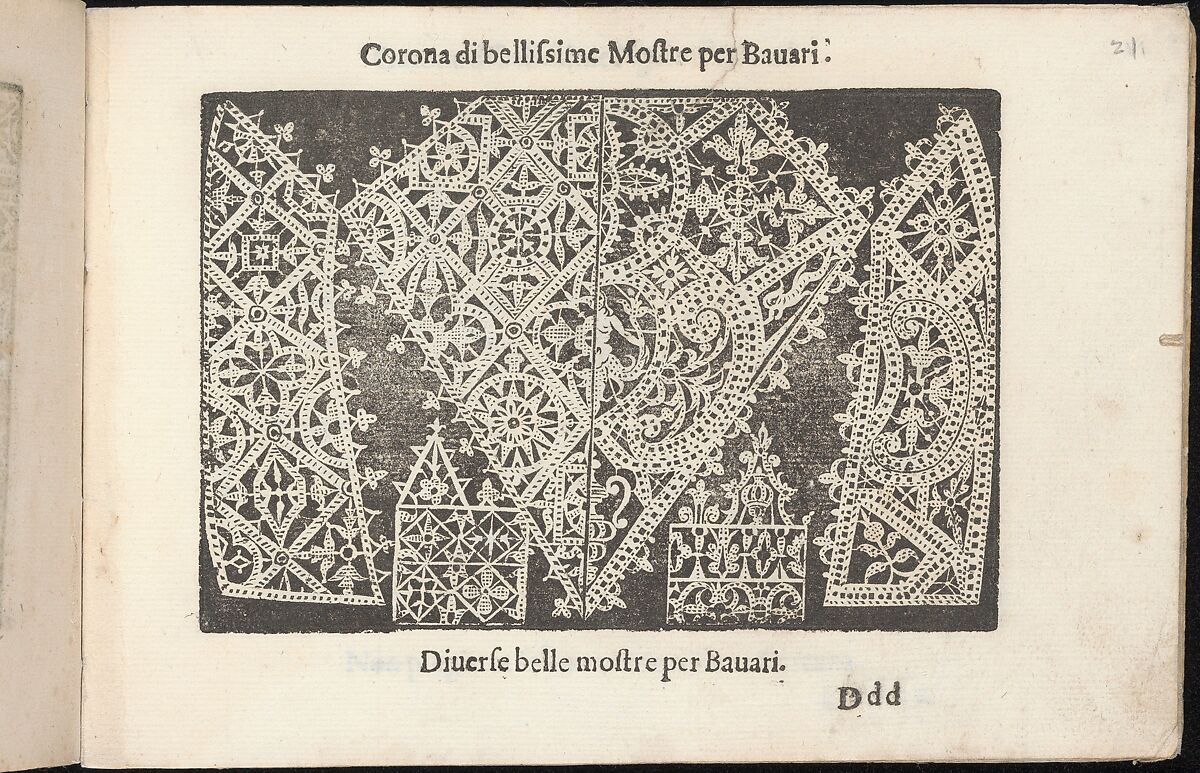 Corona delle Nobile et Virtuose Donne, Libro Terzo, page 21 (recto), Cesare Vecellio (Italian, Pieve di Cadore 1521–1601 Venice)  , Venice, Woodcut 