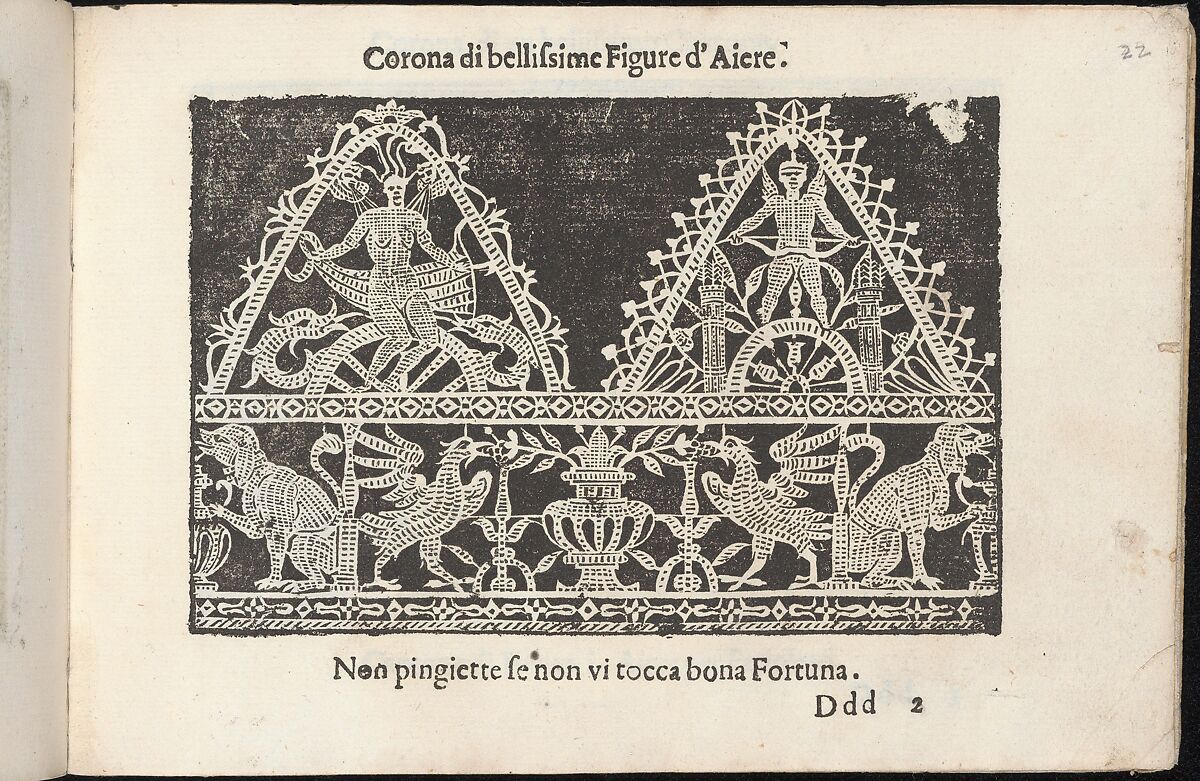 Corona delle Nobile et Virtuose Donne, Libro Terzo, page 22 (recto), Cesare Vecellio (Italian, Pieve di Cadore 1521–1601 Venice)  , Venice, Woodcut 