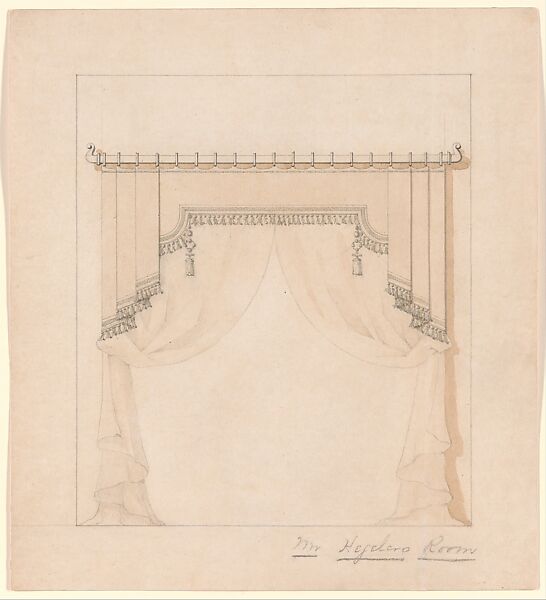 Design drawing for draperies in Mr. Hegeler's room for the Hegeler House, La Salle, Illinois, George A. Schastey &amp; Co. (American, New York, 1873–1897), Graphite and watercolor on wove paper, American 