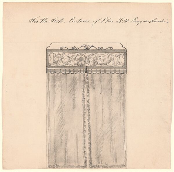 Design drawing for arch curtains for the Hegeler Carus House, La Salle, Illinois, George A. Schastey &amp; Co. (American, New York, 1873–1897), Graphite and pen and ink on wove paper, American 