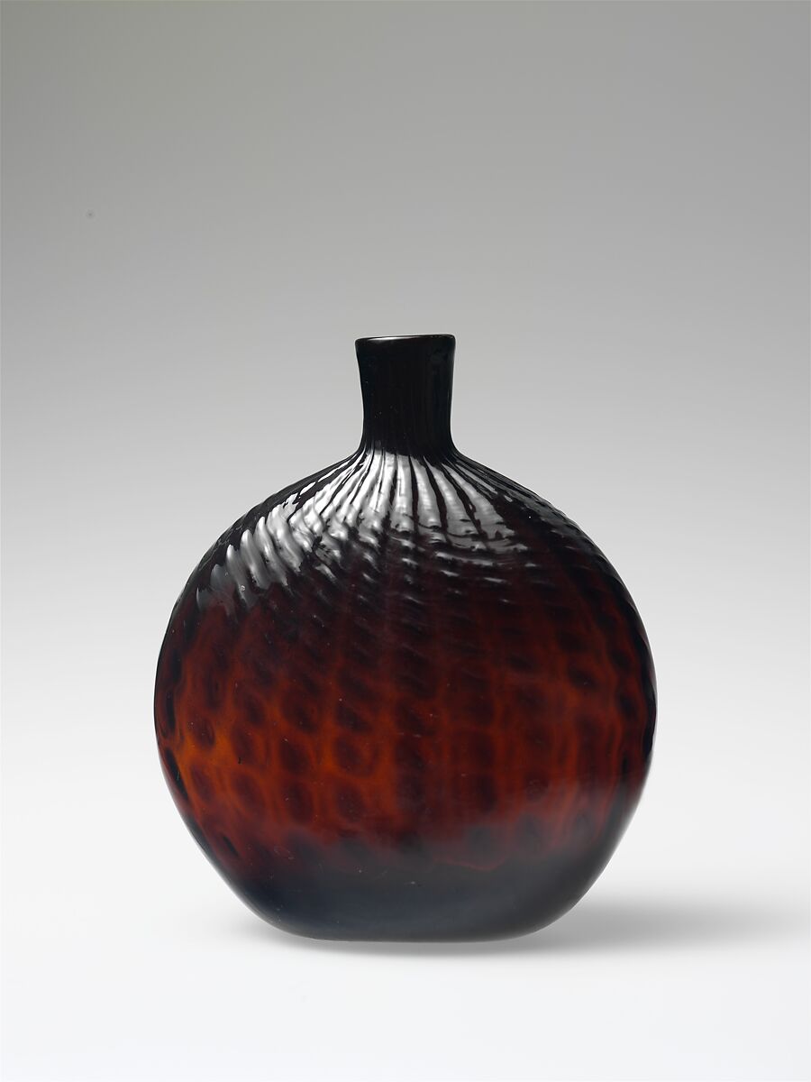 Pocket bottle, Blown, pattern-molded glass, American 