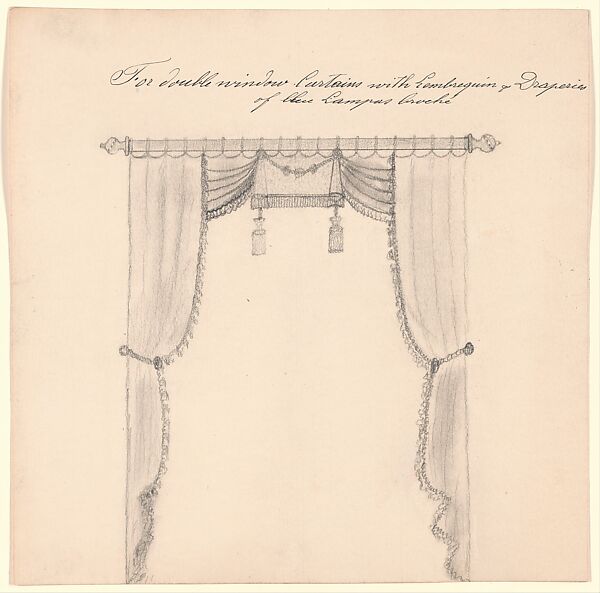 Design drawing for double-window curtains for the Hegeler House, La Salle, Illinois, George A. Schastey &amp; Co. (American, New York, 1873–1897), Graphite and pen and ink on wove paper, American 