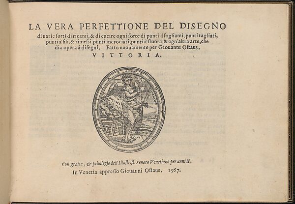 La Vera Perfettione del Disegno di varie sorti di recami, title page (recto)